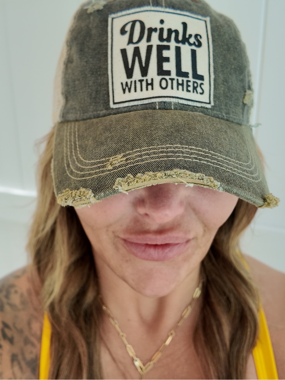 NWOT Distressed Black "Drinks Well With Others" Baseball Cap